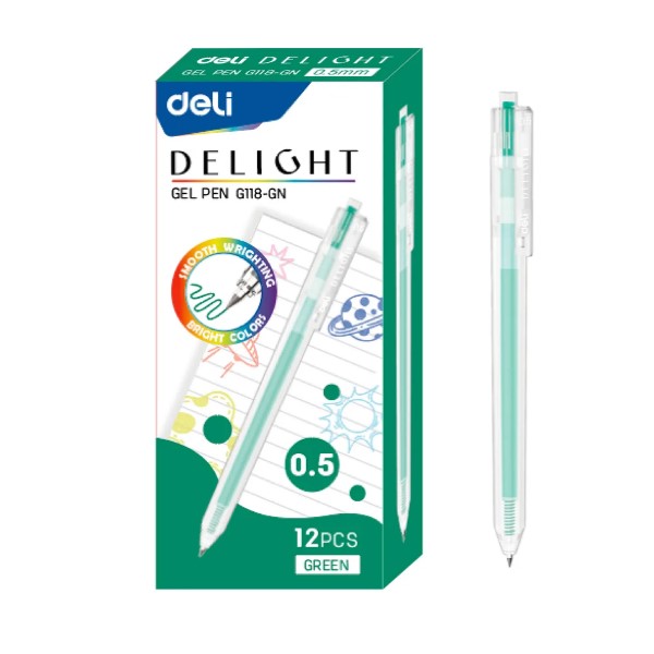 Ручка гелевая Deli ght EG118-GN зеленый , прозрачный